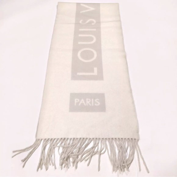 Auth Louis Vuitton Neutrals White / Ivory Gray / Beige Cashmere Baroda Scarf - Picture 1 of 7